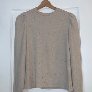 Zara Girl 13/14 Tan Sweater Puff Shoulder EUC Gold Rhinestones